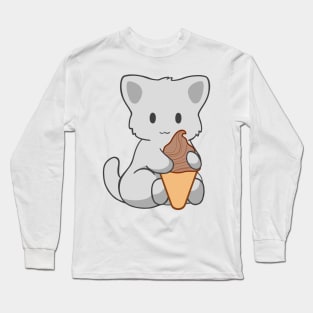 Chocolate Ice Cream White Cat Long Sleeve T-Shirt